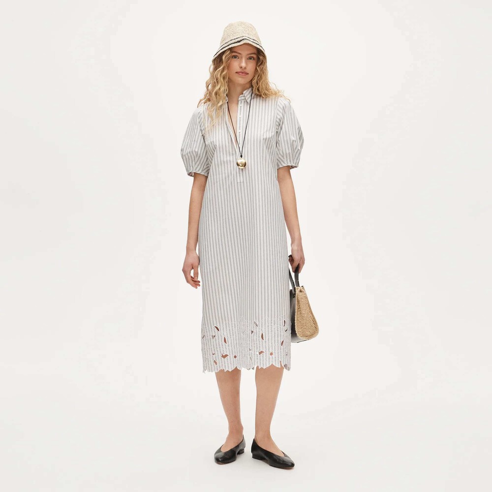 J. Crew Embroidered shirt-dress in striped cotton poplin Ivory Blue Size 2 NWT